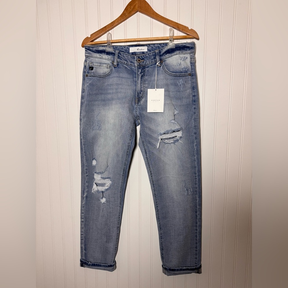 NWT Kancan Maurices High Rise Boyfriend Juniors Jeans Distressed Blue Size 9(28)